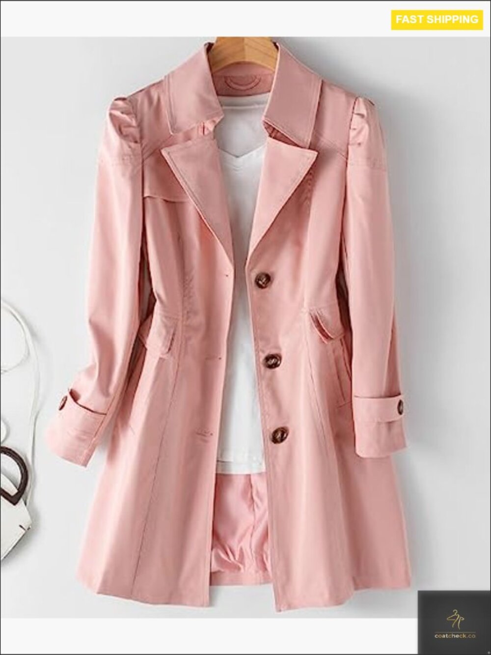 Mid-Length Trench Coat Puff Sleeve Lapel Overcoat Windproof Classic Outerwear - Picture 3 of 5